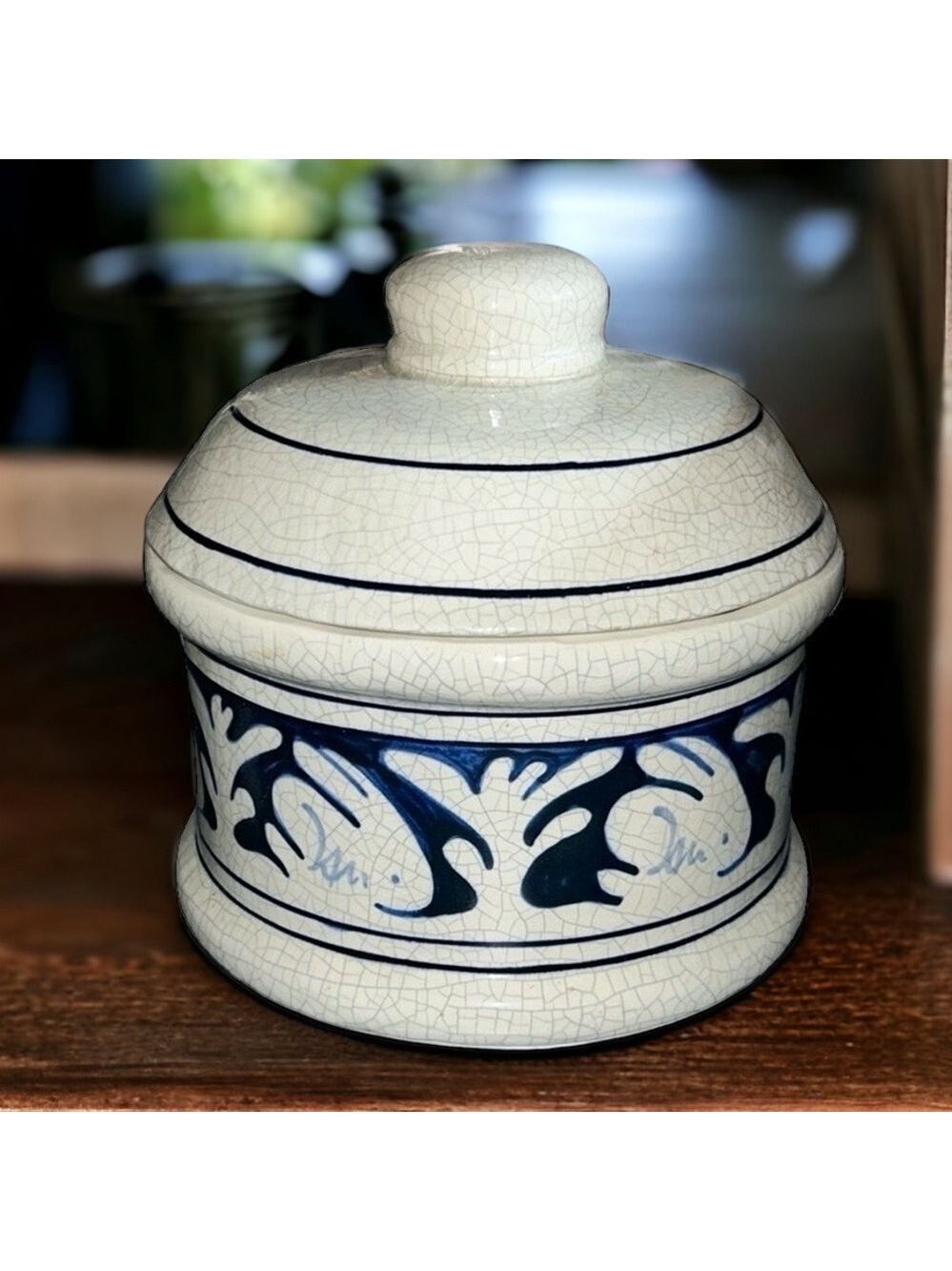 Dedham Pottery Covered Dish with Blue Bunny Crackle by The Potting Shed 1.5 qt